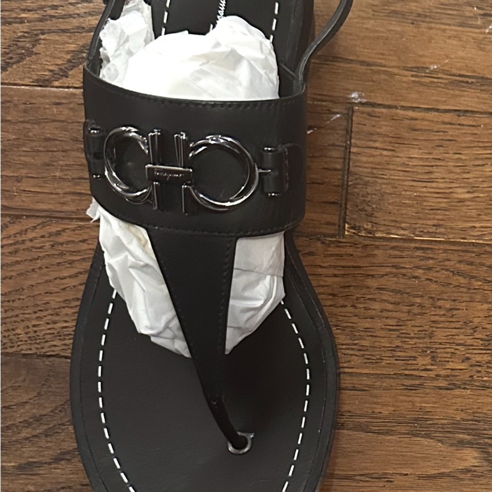 Salvatore Ferragamo Black Sandals with Metallic Detail